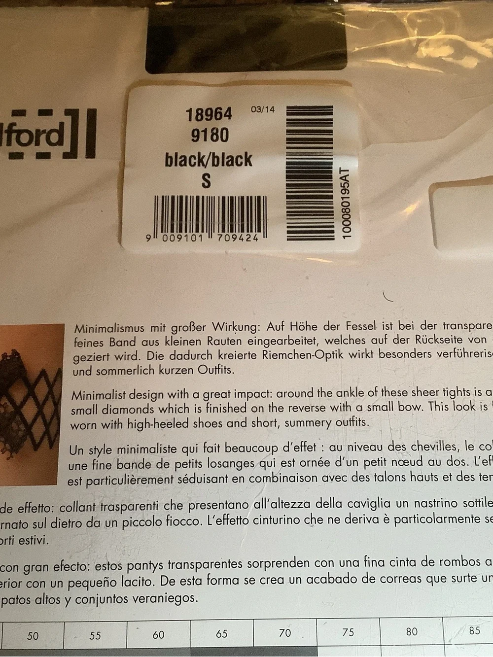 Wolford Emilia tights, fine ankle ribbon, color black/black, size: S